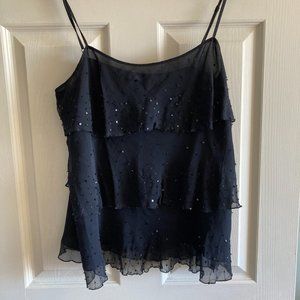 Spenser Jeremy Black Silk Camisole Layered Top with Sequence - EUC